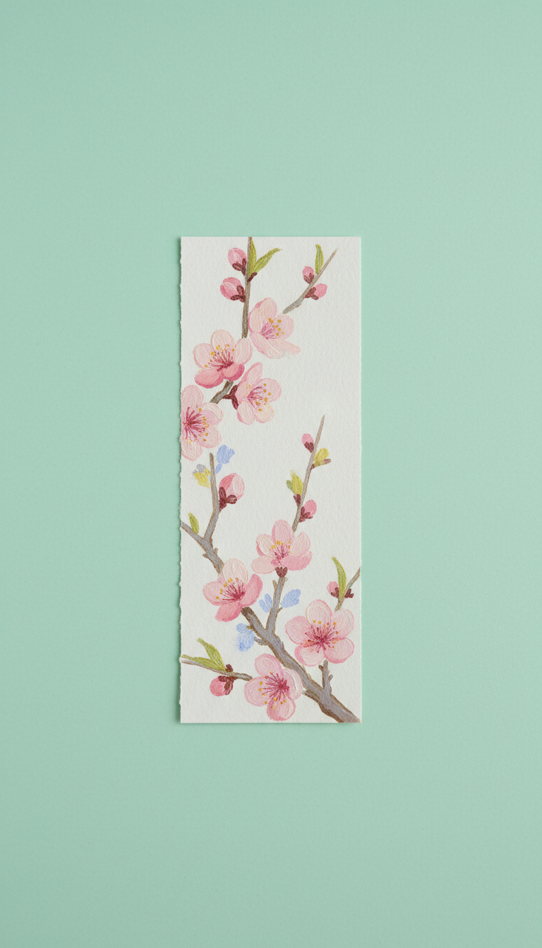 Peach Blossom hand-painted bookmark